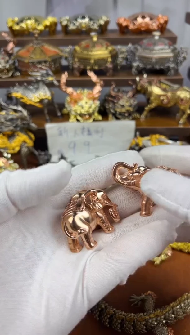 紫铜大象一对摆件