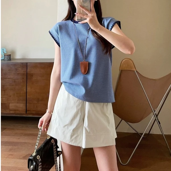 D-1436夏季新款 简约条纹圆领减龄T恤女2522