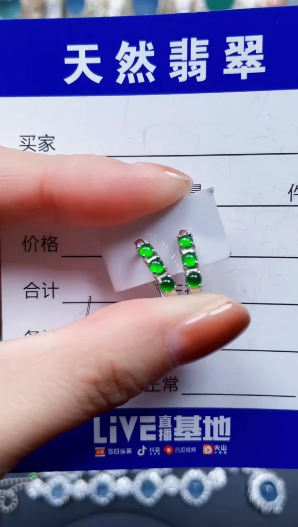 银S925镶嵌翡翠耳饰672