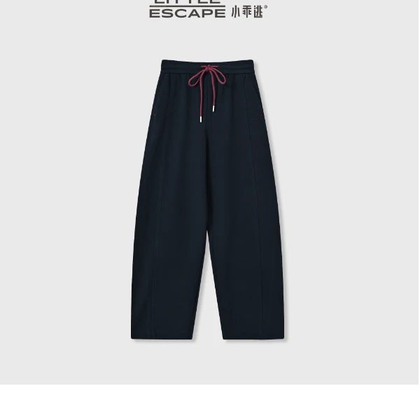 小乖逃白色长裤紫色红色圆头腰绳休闲裤松紧羊细毛长裤腰DD58811