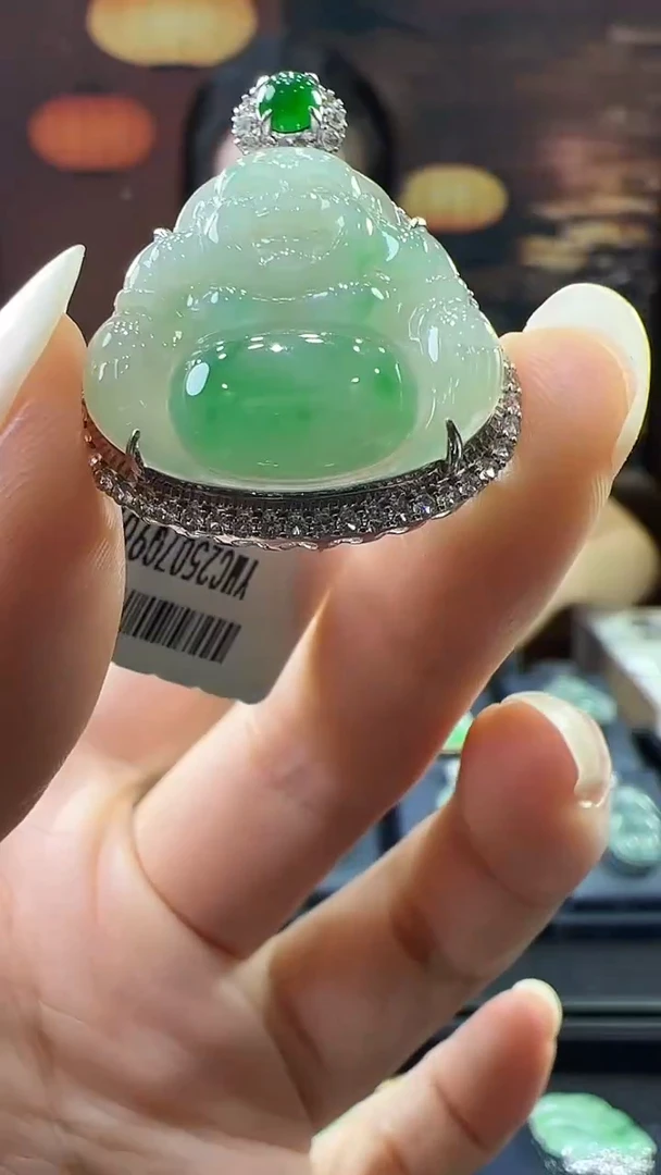 18K金镶嵌挂件翡翠C*Y佛公 不含链