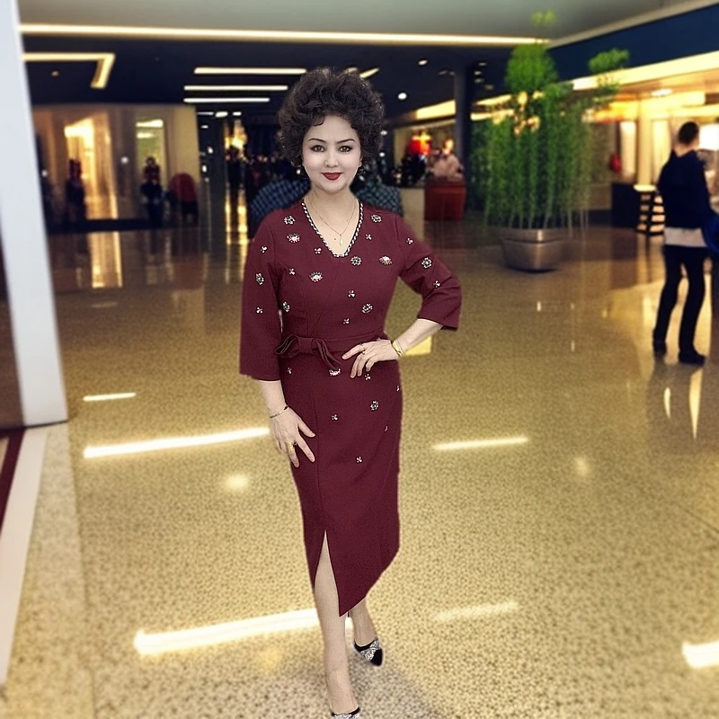 9917款手工缝珠大码连衣裙