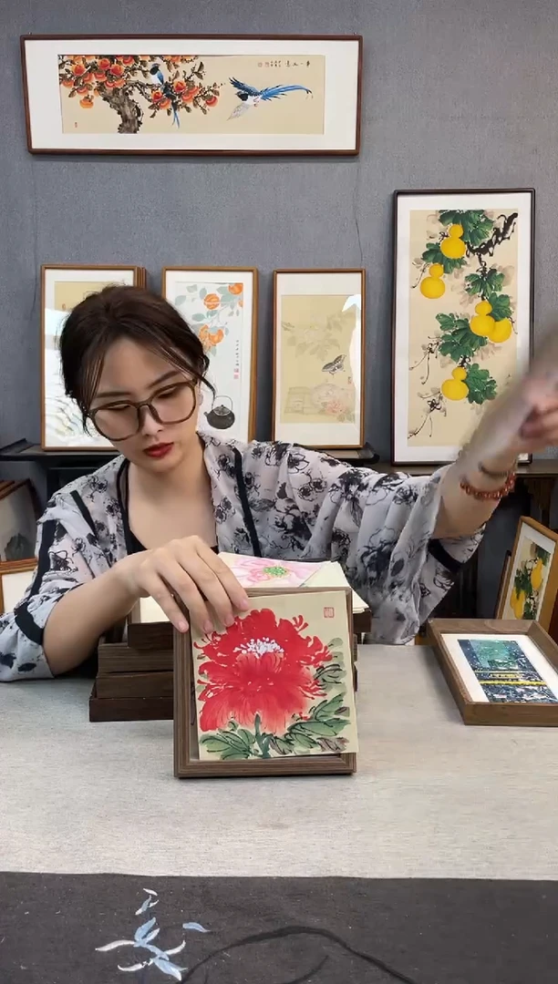 国画纯手写带框作品-15*15