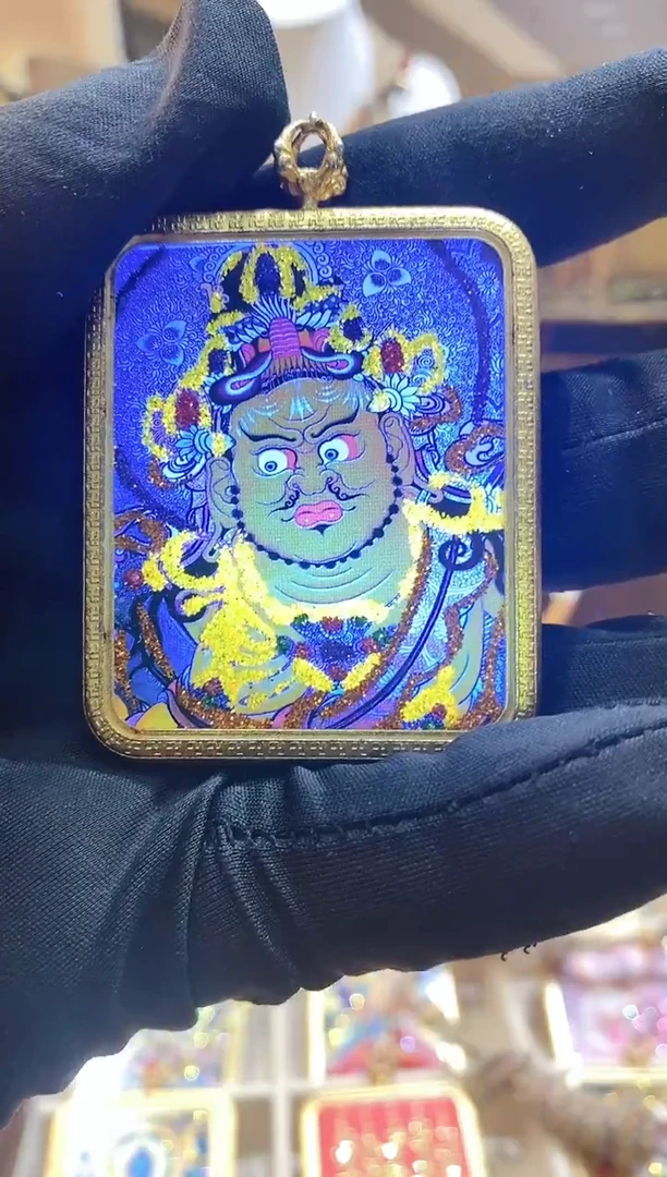 吊坠3条绳子-纯手绘-纯铜--不掉色--彩金西藏唐卡--黄财神