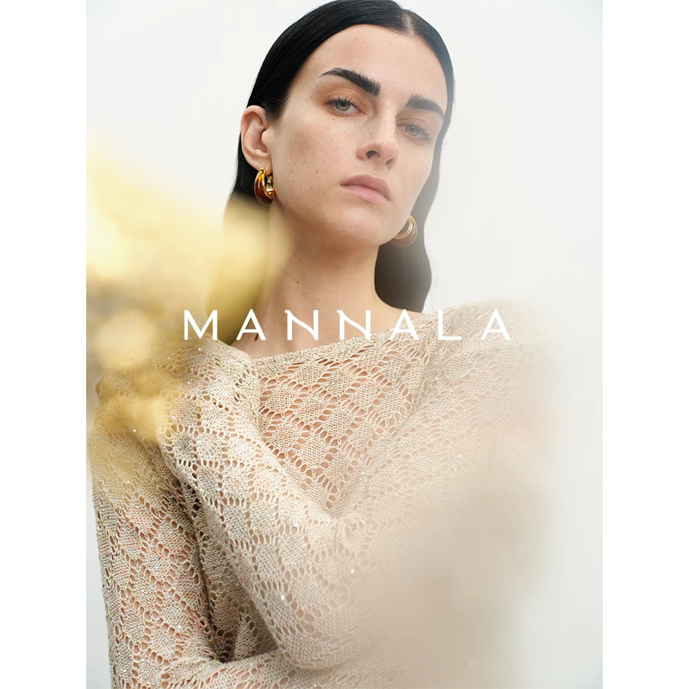 MANNALA丨“香花菱”CONSINEE珠片小香长袖防晒针织镂空罩衫Q4563