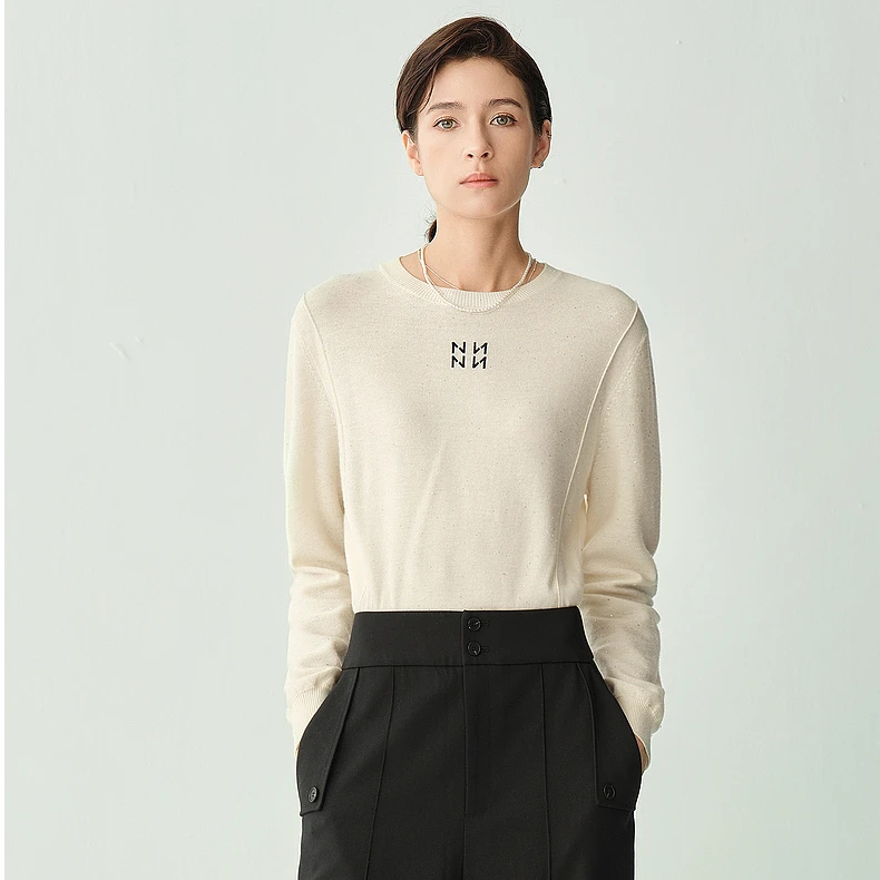 【双11收官】恩派雅秋新款刺绣珠片圆领毛针织衫上衣XNJAW9515A