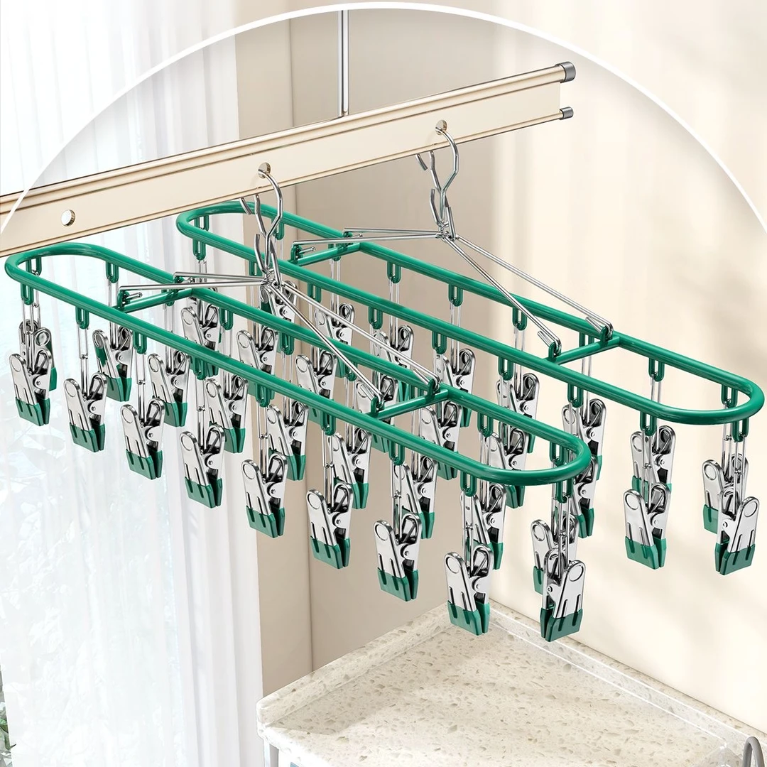 家用晒袜架毛巾内衣晾晒衣架多夹子防风防锈夹口软胶呵护不伤手