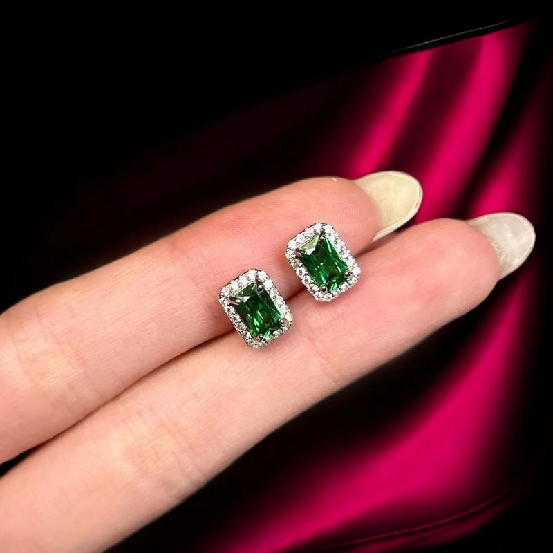 瑾萱高订名饰026-轻奢幻彩艳绿宝精切合金耳饰