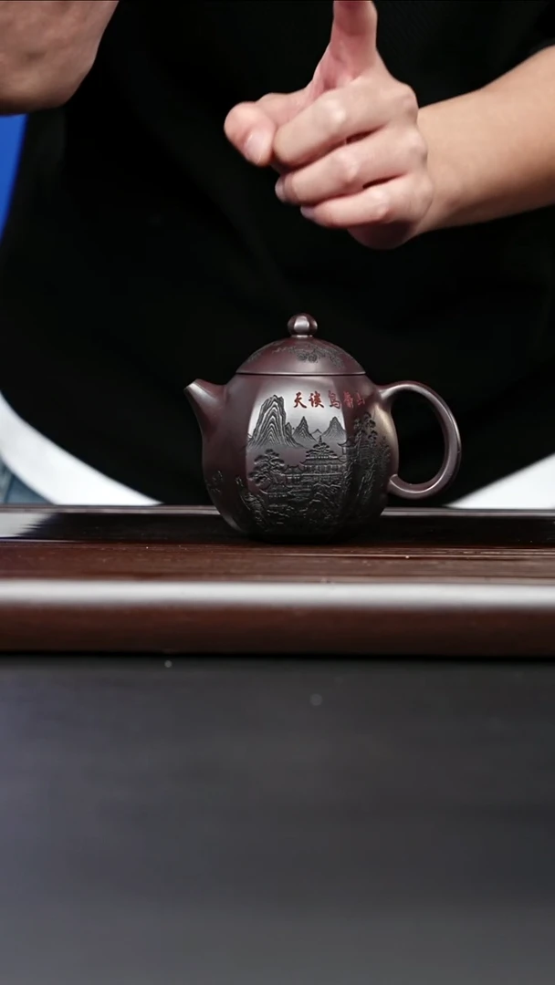 紫砂壶宜兴紫砂 花鸟六方龙蛋 深井老紫泥 顾林芬 725