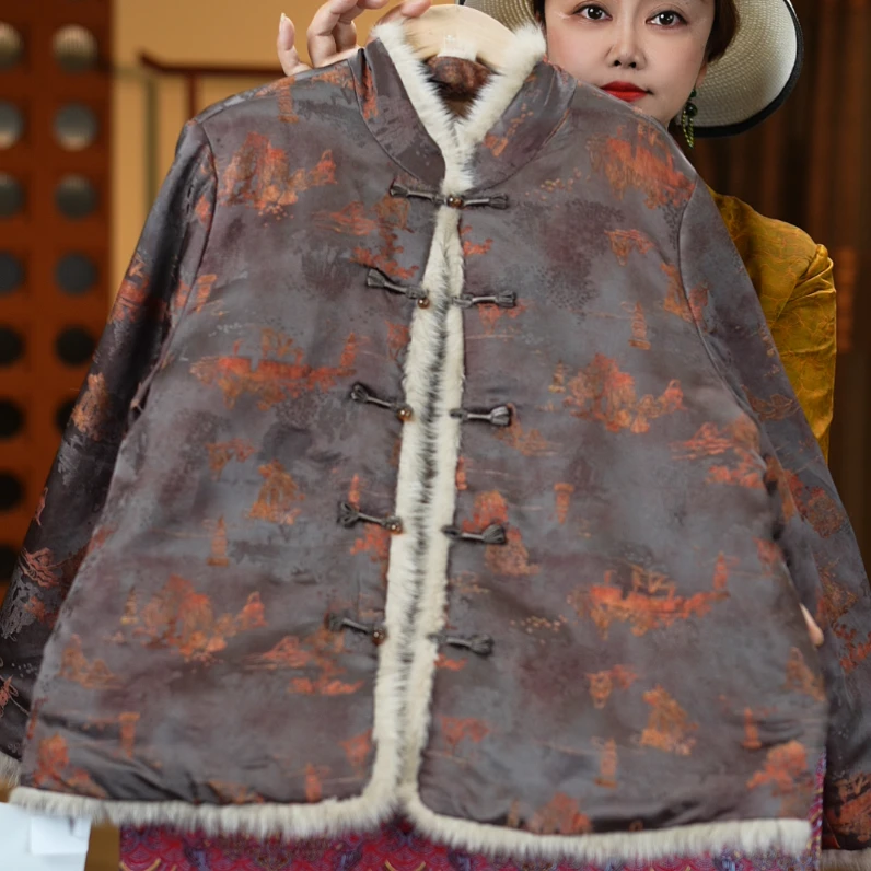 <<非遗美学>>T1325新中式复古改良香云老料水貂毛加棉棉服