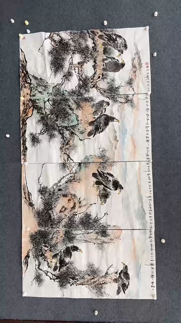 国画12.18-XX-颜新辉-四尺四联屏-鹰