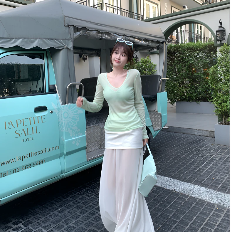 【佩里月光】设计感显瘦小众拼接高腰百搭包臀裙白色长款半身裙