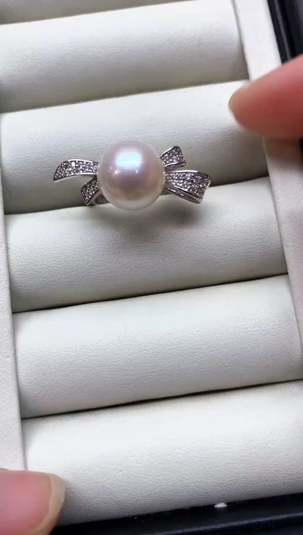 银S925镶嵌戒指淡水珍珠11-12mm