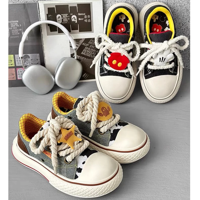 【米奇大头帆布鞋】夏季小众国潮百搭潮流板鞋情侣鞋低帮厚底增高鞋