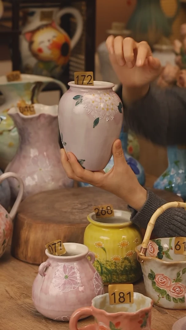 陶瓷景德镇设计师手作花器摆件侘寂风@M172@