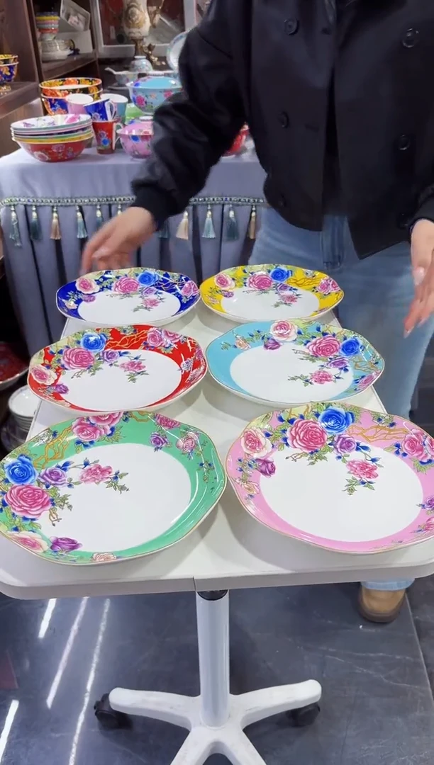 珐琅 8英寸花口圆深盘6个专场福利