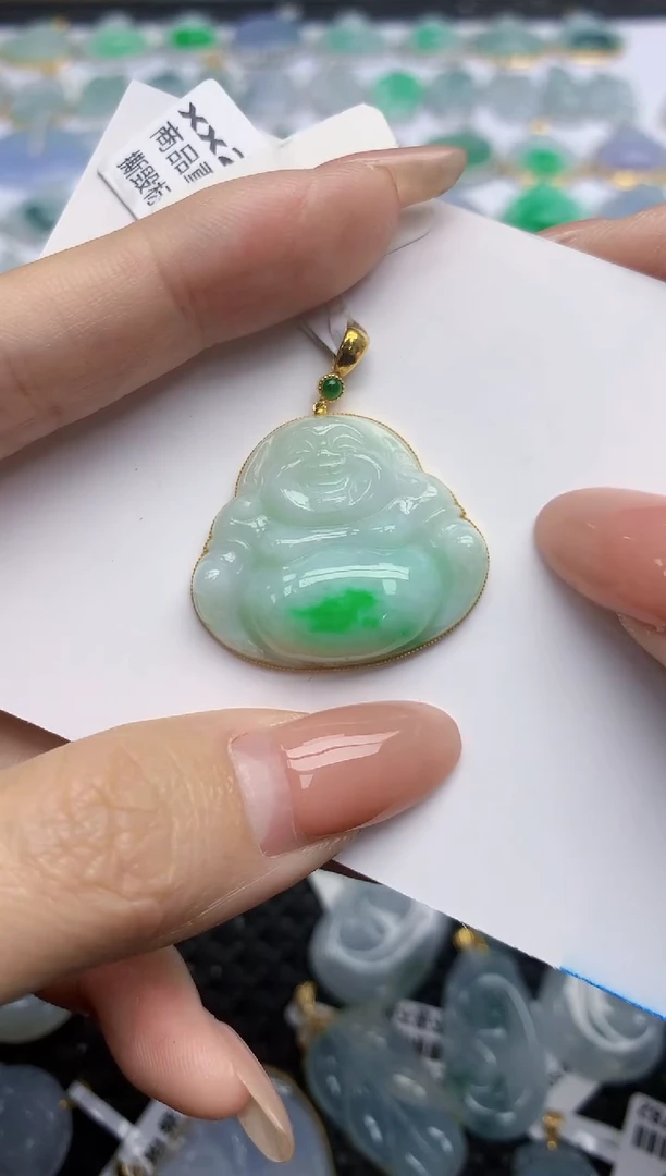 【闪购商品】翡翠挂件18K金镶嵌天然翡翠A货