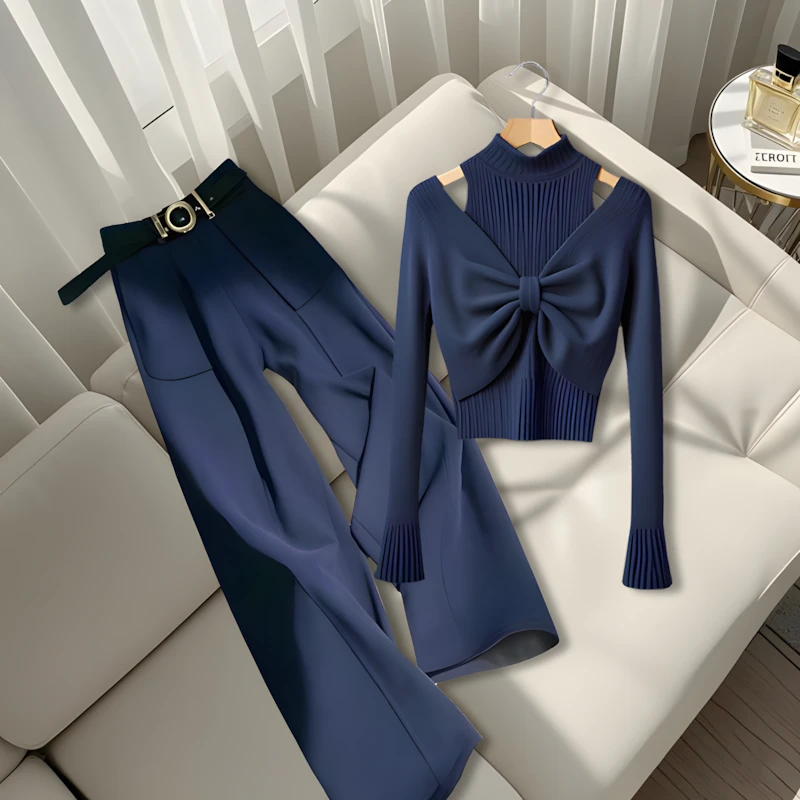 2025新款洋气衣服女爆款休闲装设计感露肩上衣宽松显瘦时尚直筒裤