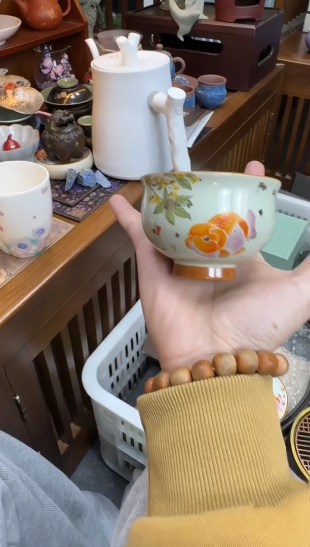 摆件陶茶具茶具茶具桂花金鱼主人杯