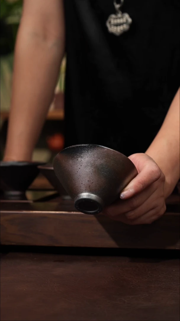 茶壶紫砂柴烧黑金斗笠杯