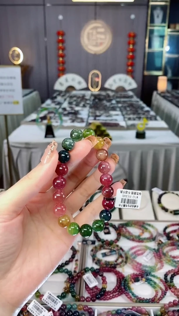 未镶嵌老矿碧玺荧光彩虹透体单圈手串10mm+碧玺dan多样性发货一条