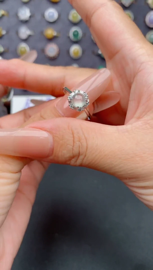 银S925镶嵌戒指翡翠天然翡翠A货111    1-