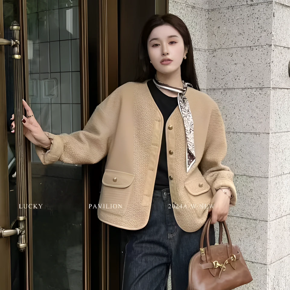 【锦衣服饰】XYG 08116小香风单排扣皮毛一体