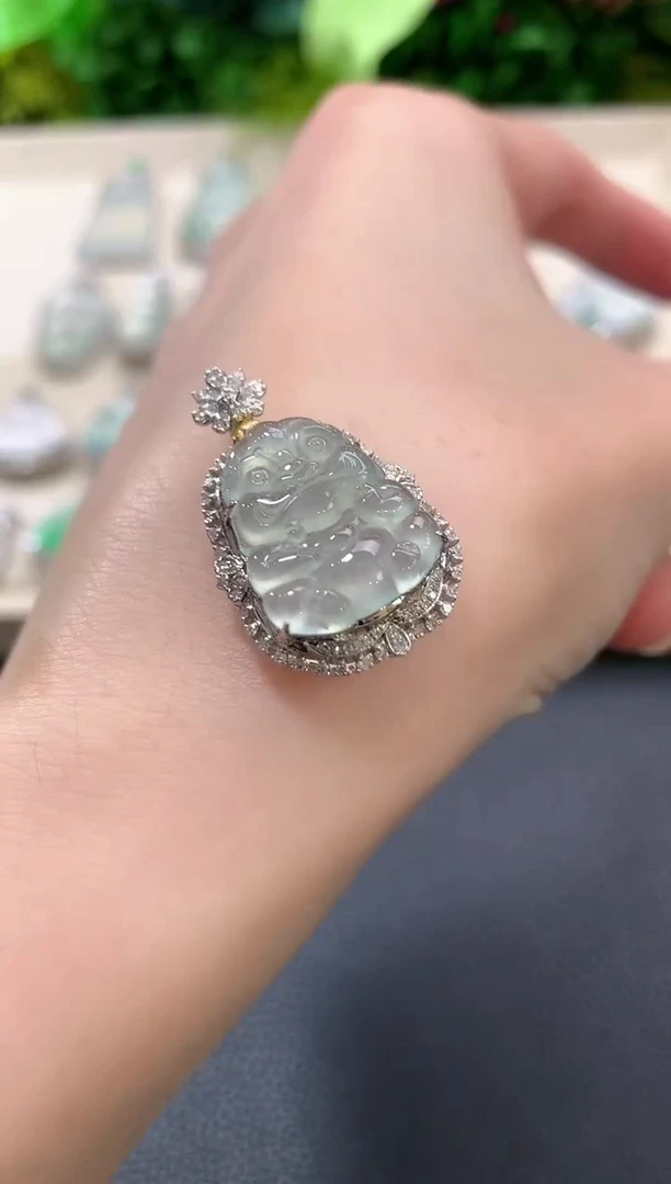 吊坠(不含链)18K金镶嵌翡翠b12