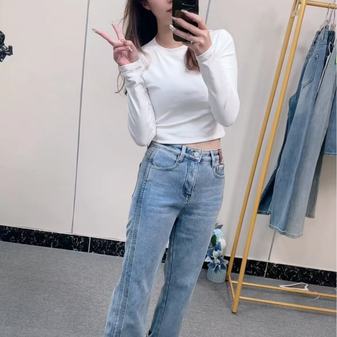 【现货+加绒加厚】暖冬款上新牛仔裤女2025百搭显瘦窄版直筒裤