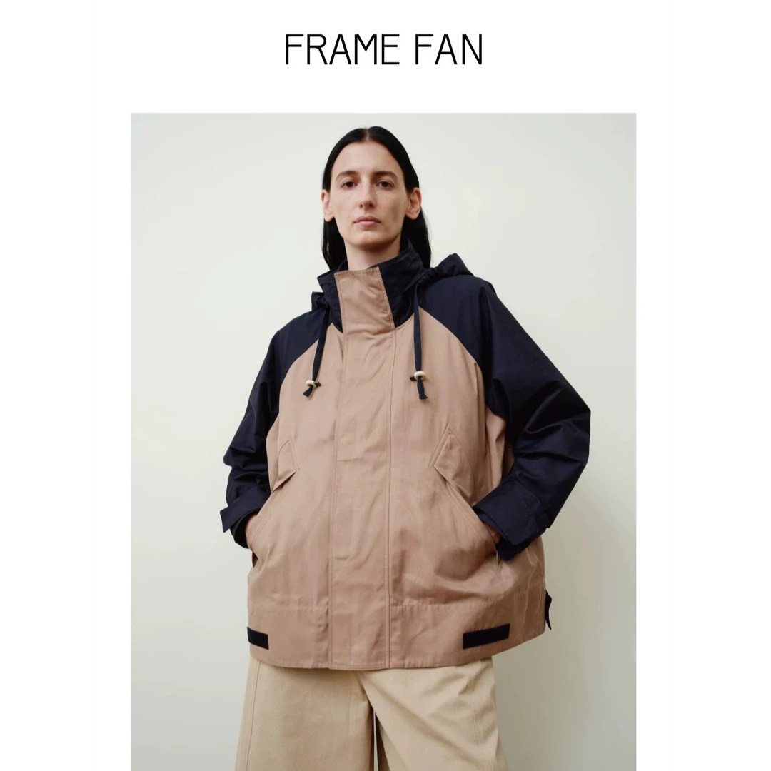 Frame Fan定织棉锦哑光质感拼色兜帽防水防风阔版户外冲锋衣外套