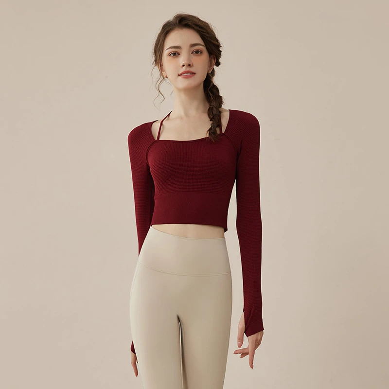 【118号】J34028Y瑜伽服女春秋运动透气训练服健身设计长袖上衣M