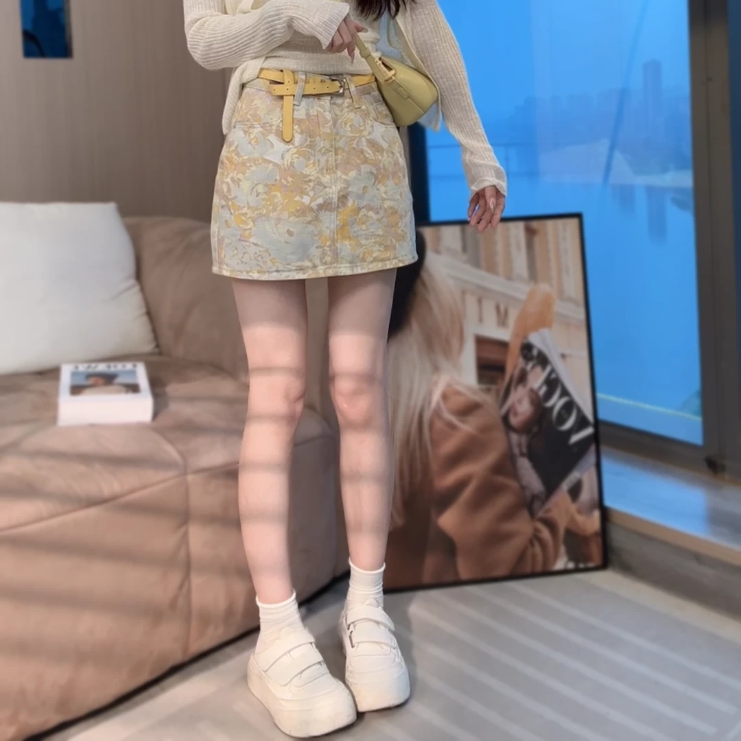 【静静衣橱】春夏新款高腰包臀半身裙复古气质碎花短裙女6166