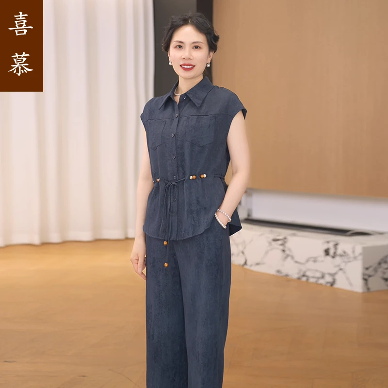 妈妈夏装短袖小衫洋气套装2025新款中老年女装时尚t恤上衣两件套