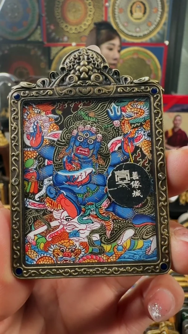 吊坠壹善缘城手绘唐卡大黑天