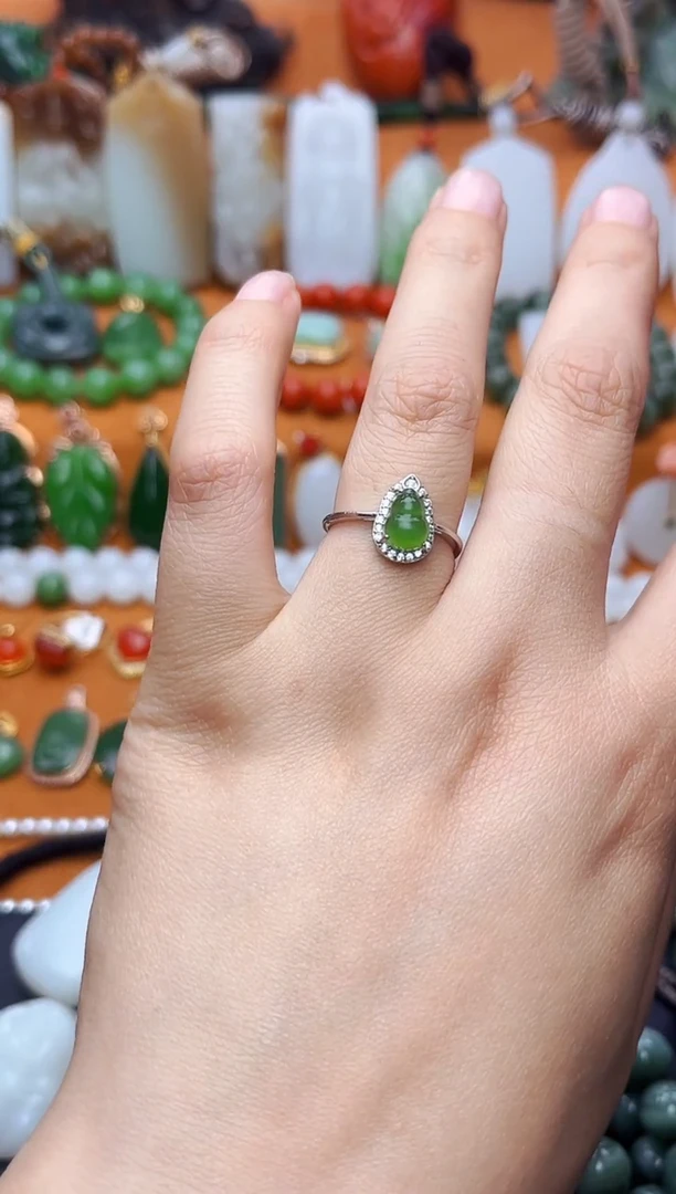 和田玉戒指银S925镶嵌戒指