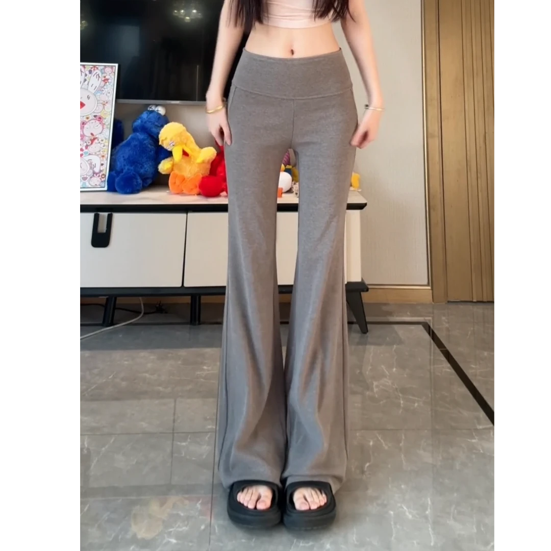 夏天薄款网红灰色高腰休闲运动外穿裤子瑜伽微喇叭裤女拖地裤长裤