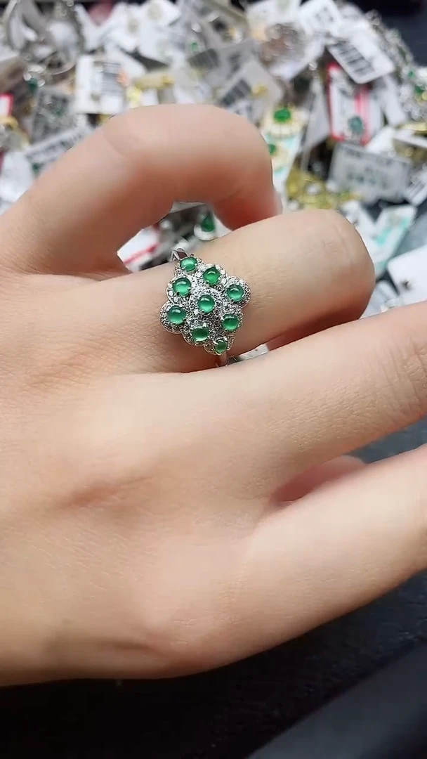 银S925镶嵌戒指翡翠1