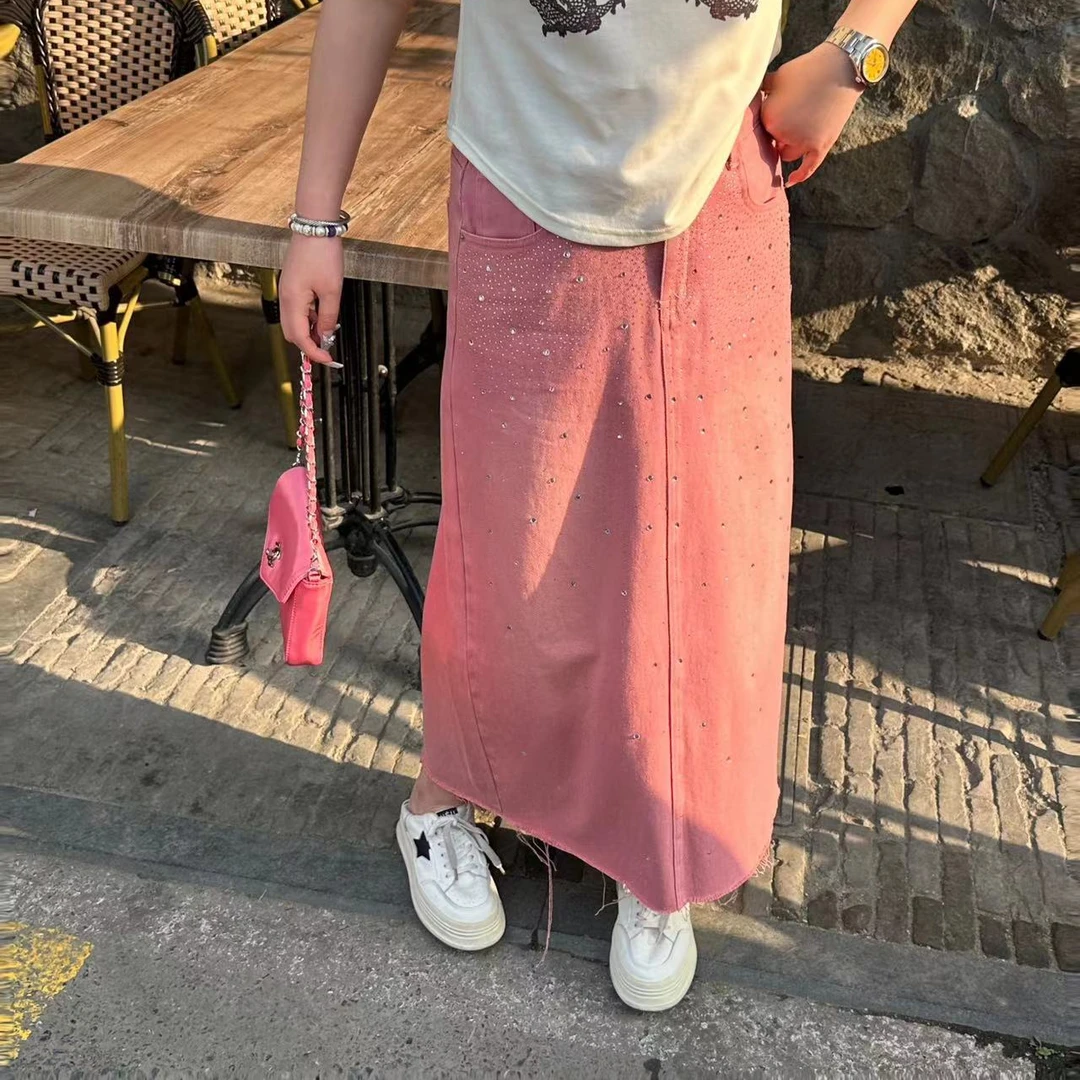 琪琪怪怪 大码女装‘变换闪烁’‘重工烫钻高腰牛仔半身裙D23586QTQ