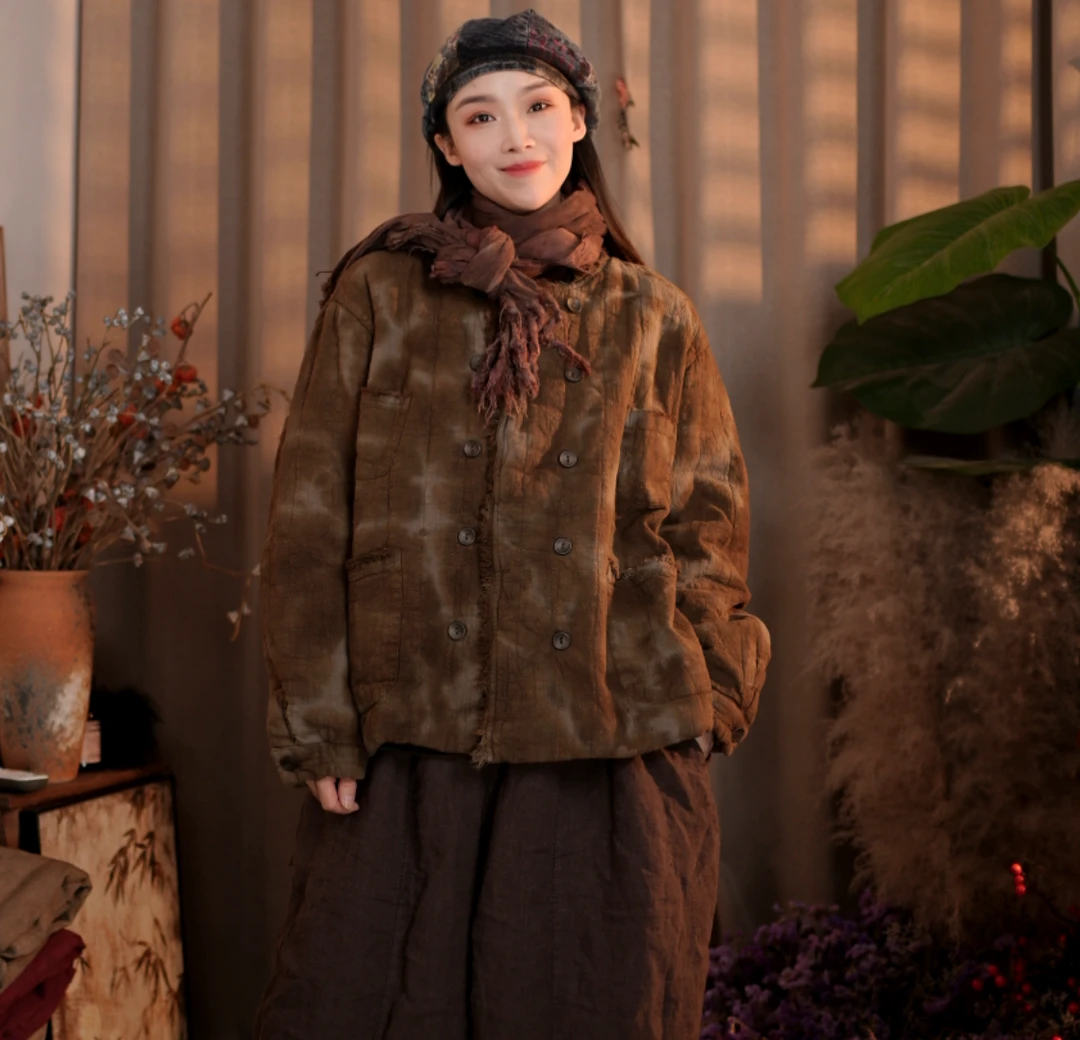 YN.7279高订款雨露麻彩色扎染短棉服（衣长65胸围130）