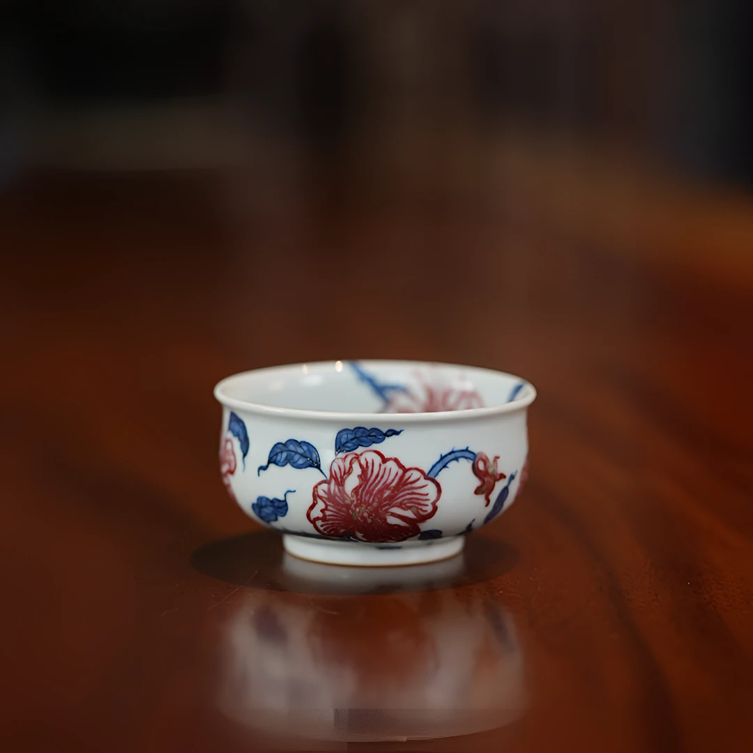 【文堇堂】青花釉里红系列 景德镇手工手绘 海棠 炉式杯 31