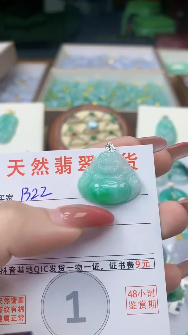 颈饰18K金镶嵌翡翠天然A货翡翠挂件