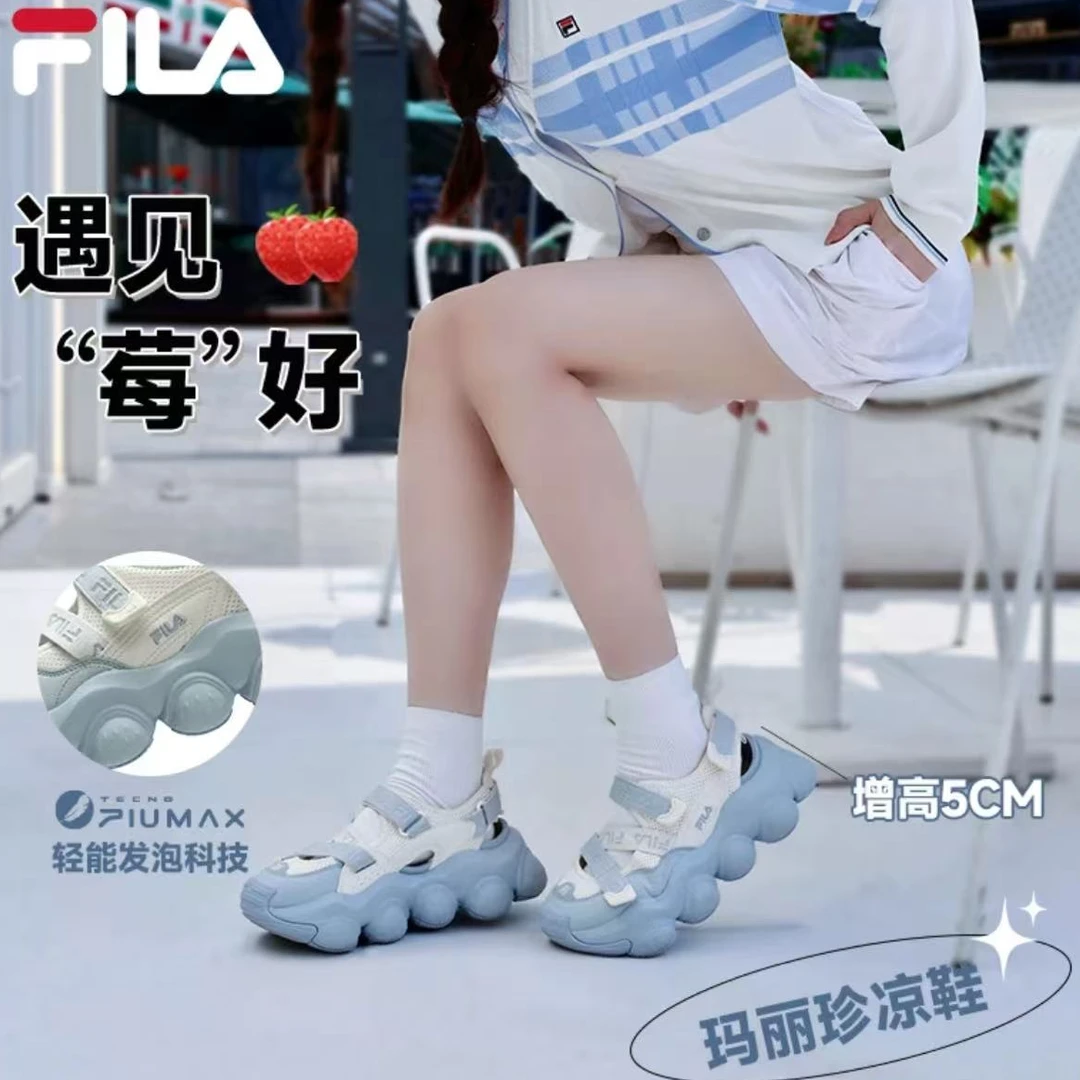 FILA斐乐女鞋草莓凉鞋休闲玛丽珍女鞋魔术贴软底凉拖夏F12W321403