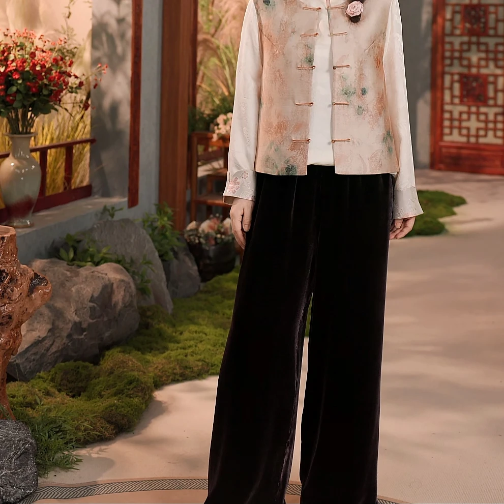 【竹墨】桑蚕丝丝绒100%桑蚕丝禅服茶服汉服女装长裤-1