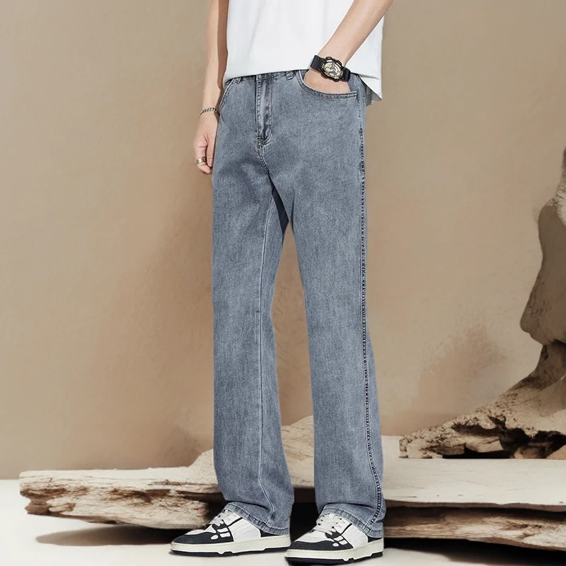 诺顿雷斯新款潮牌冰丝微喇牛仔裤男宽松夏季薄款裤子美式休闲男裤