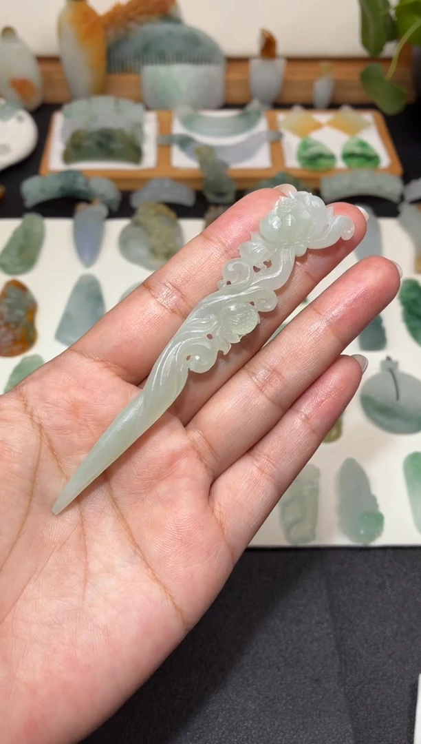 未镶嵌定制翡翠草***马发簪