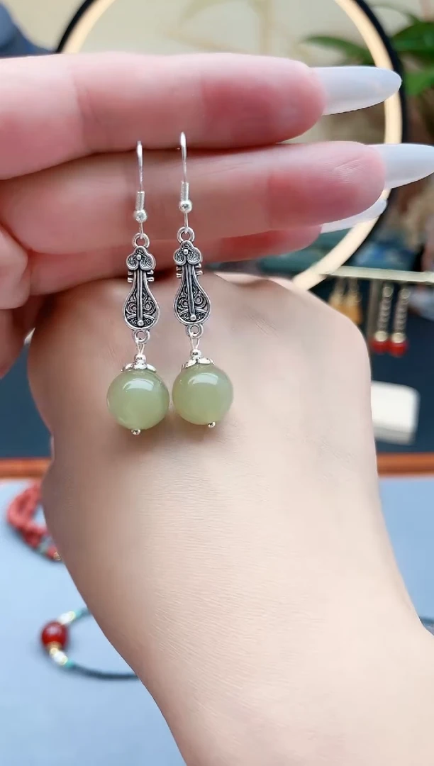 东陵石银S925镶嵌耳饰6233