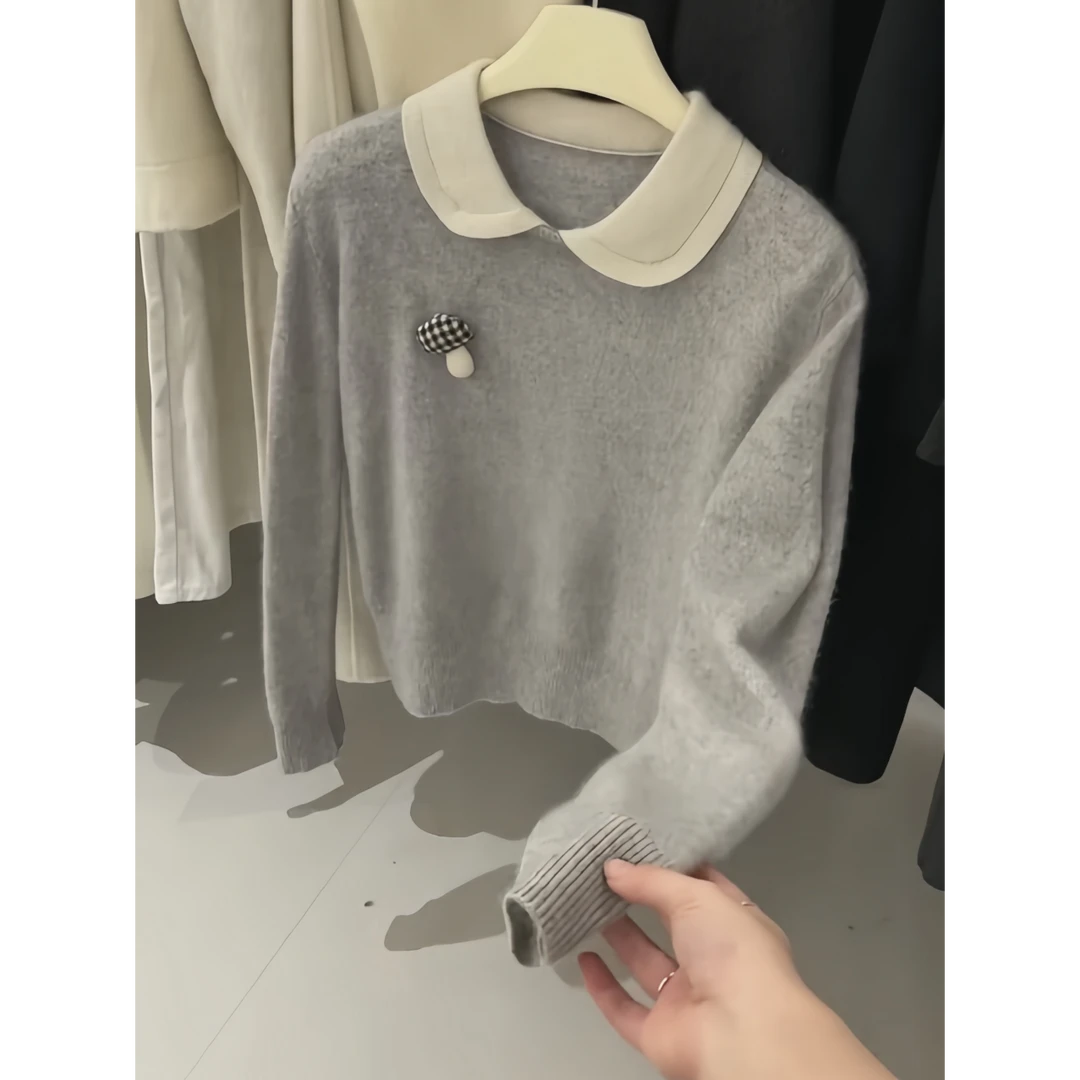 气质好的想转圈圈！灰色针织衫女时髦洋气毛衣慵懒风百搭显瘦毛衣