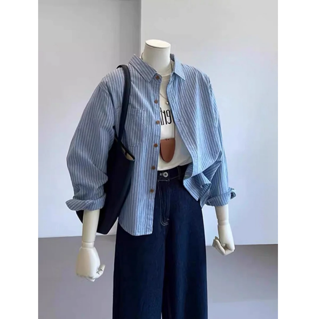 衬衣女2025秋季新款高级感轻奢减龄洋气复古港风穿搭宽松条纹衬衫