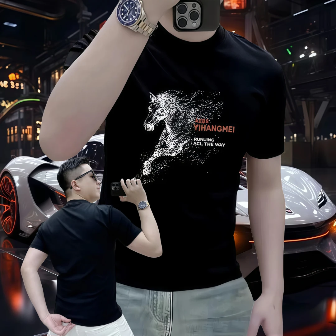 【专柜正品】印花百搭个性短袖男装圆领半袖棉休闲男士轻奢纯棉T恤