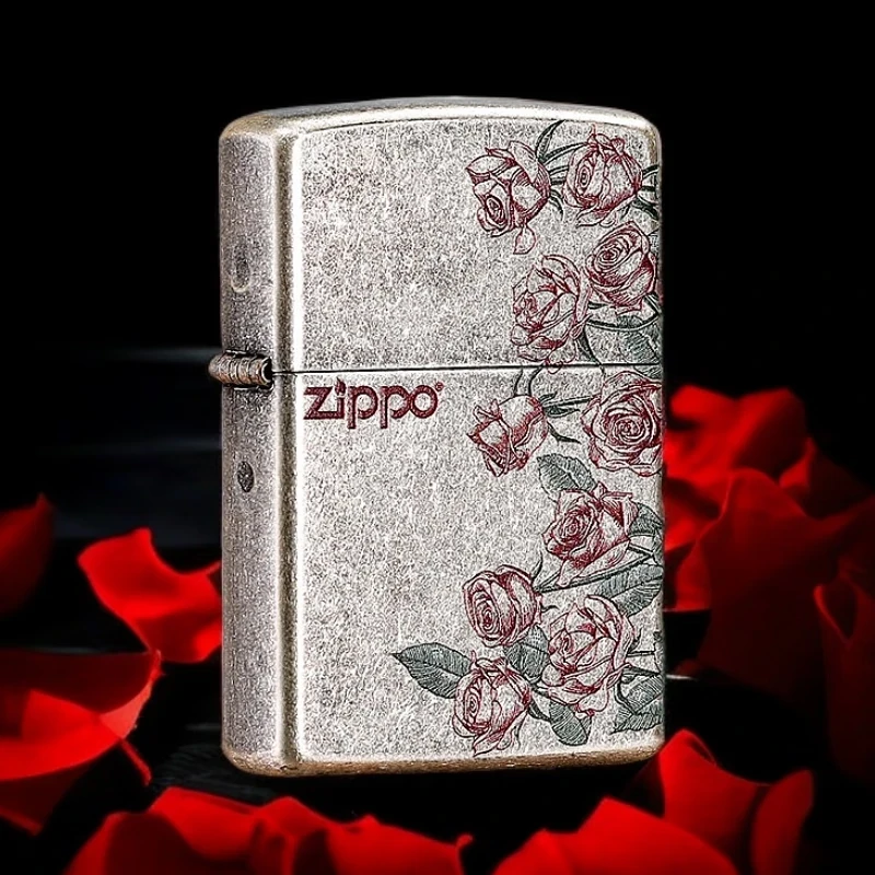 zippo打火机热恋告白玫瑰古银彩印官方煤油防风表白礼物送男友